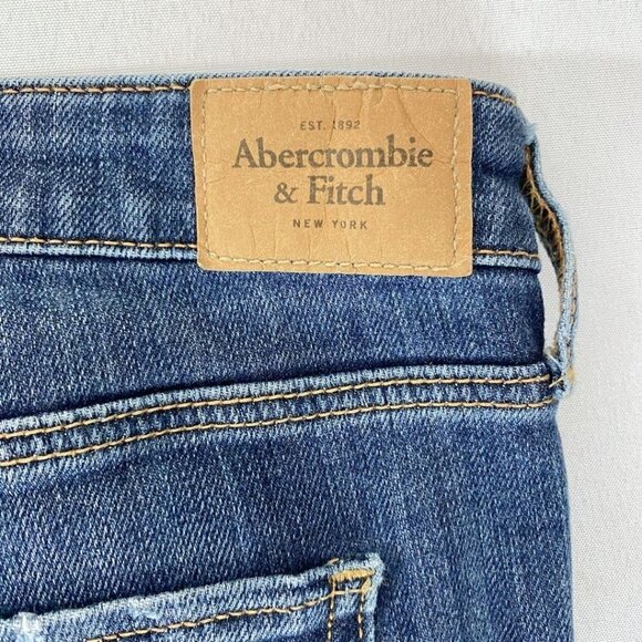 ABERCROMBIE & FITCH THE A&F BOOT DISTRESSED JEANS IN A MEDIUM WHISKERED DENIM - Picture 9 of 10